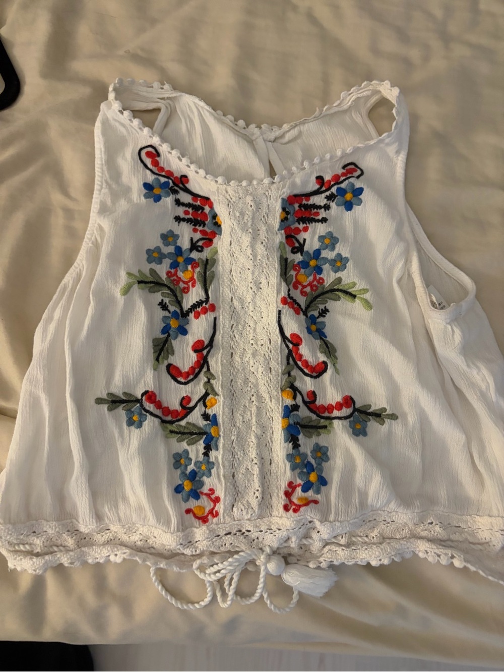 Hollister White Embroidered Floral Racerback Camisole